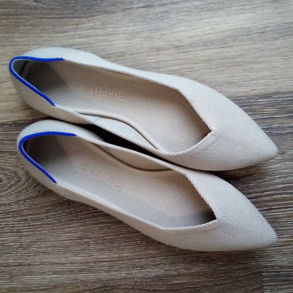 ROTHYS W8.5 THE POINT FLATS 002-251 TAN BEIGE ECRU PICO NEUTRAL CLOSET STAPLE - Picture 1 of 10